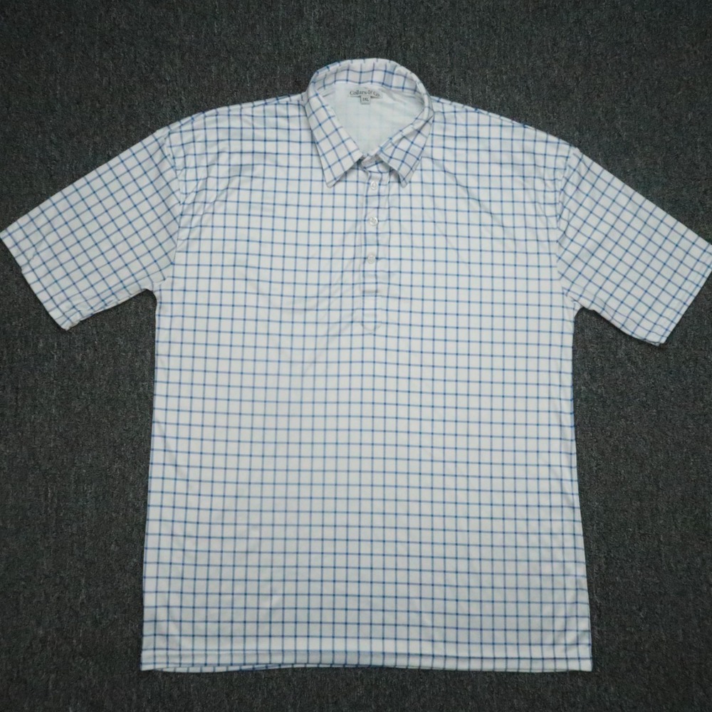 Collars & Co Shirt Men 3XL White Blue Check Short Sleeve Performance Polo